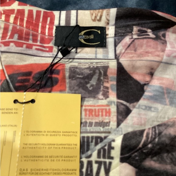 Just Cavalli Graphic Newspaper-Print Short Sleeve Shirt - Multicolor - Picture 6 of 6